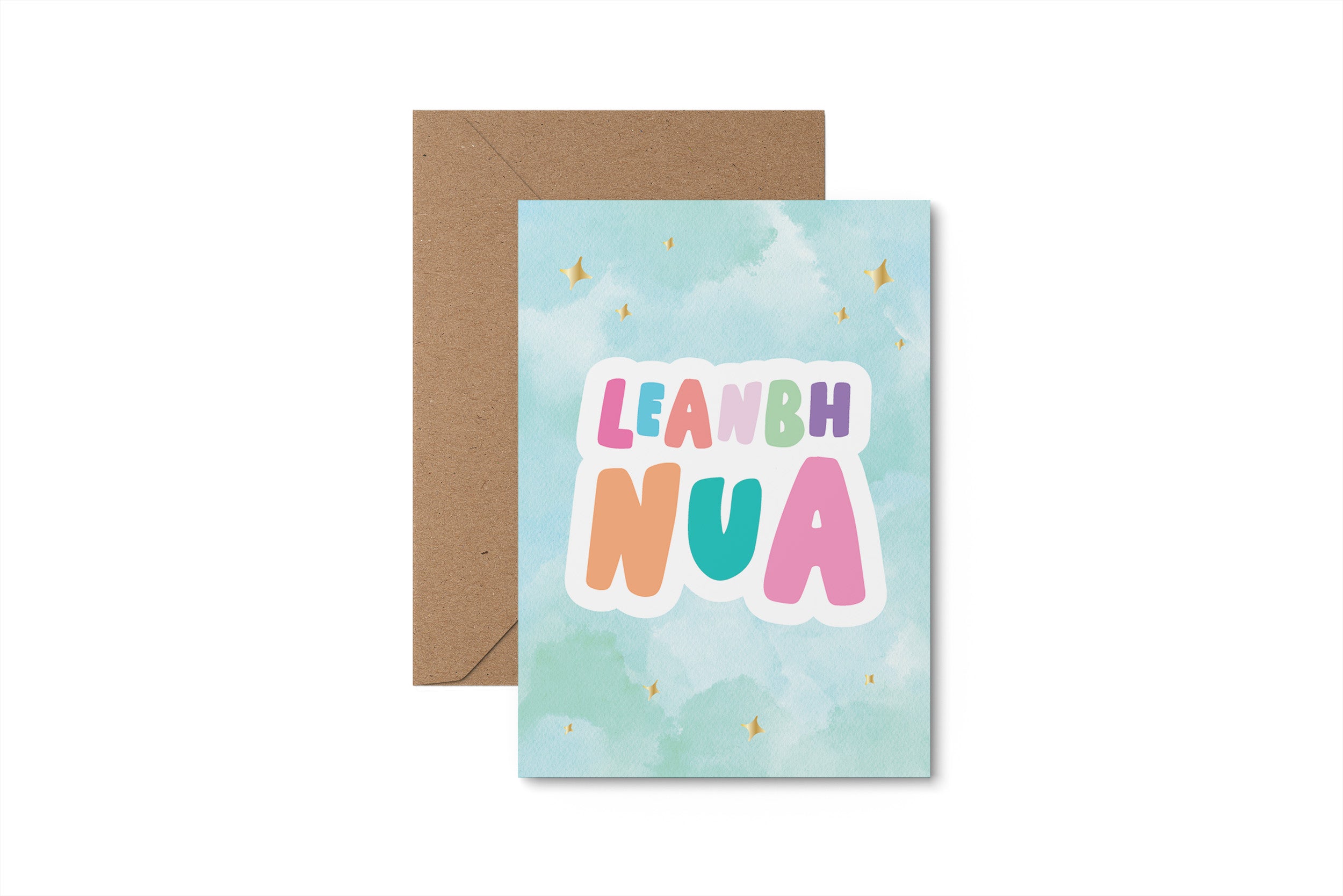 Leanbh Nua - 'New Baby' gold foil Irish language card