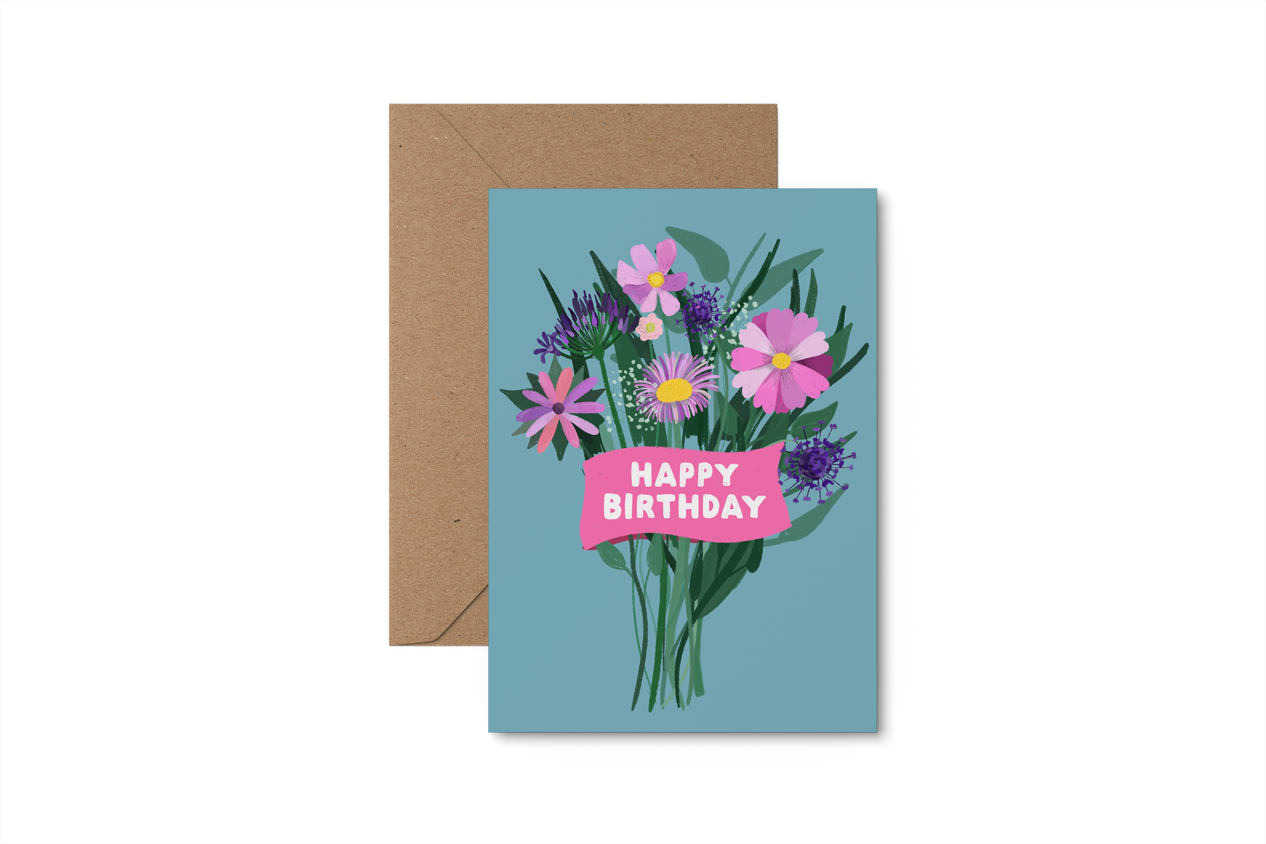 Happy Birthday - illustrated flower card