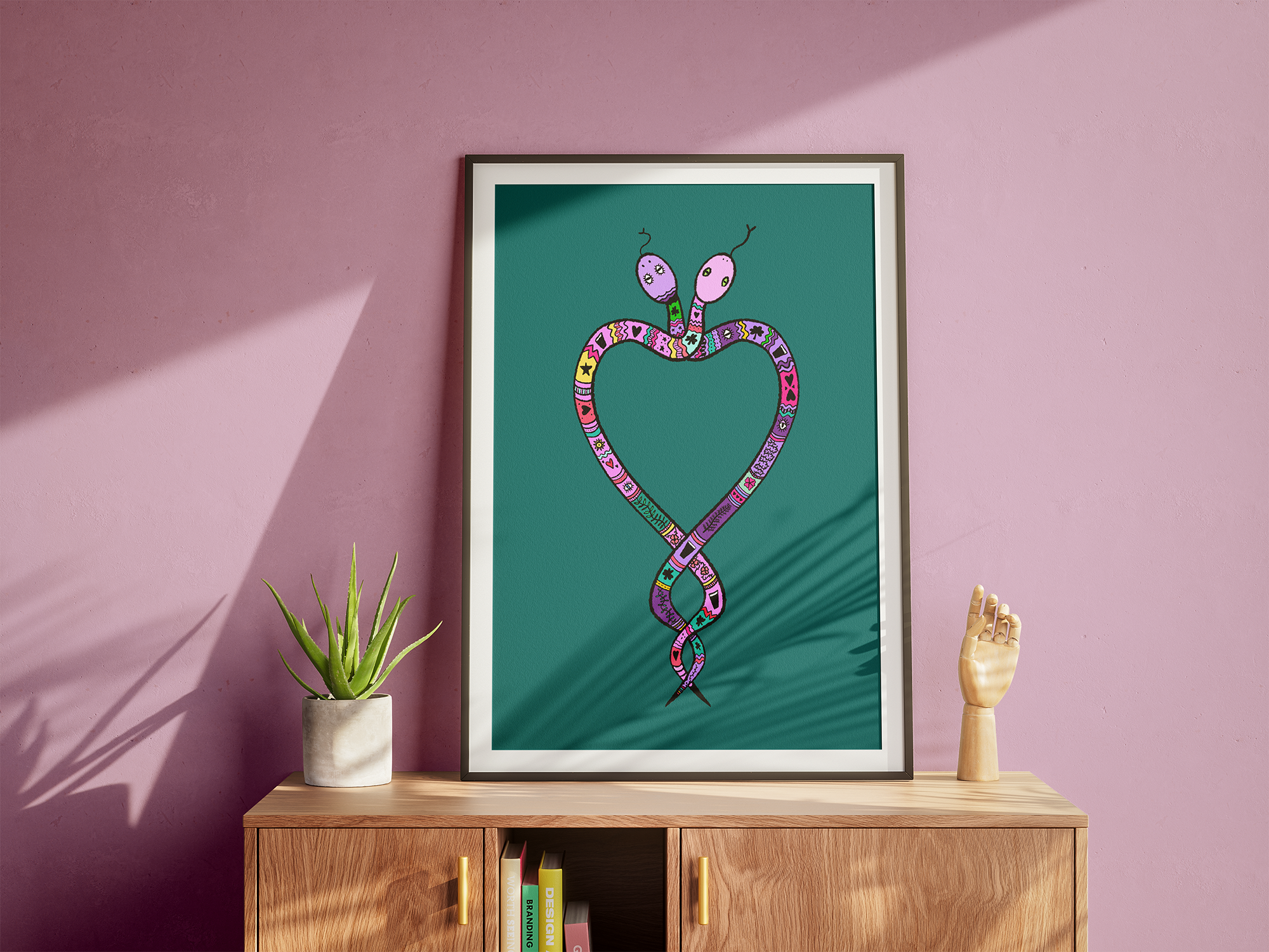 Green Snakes Heart print