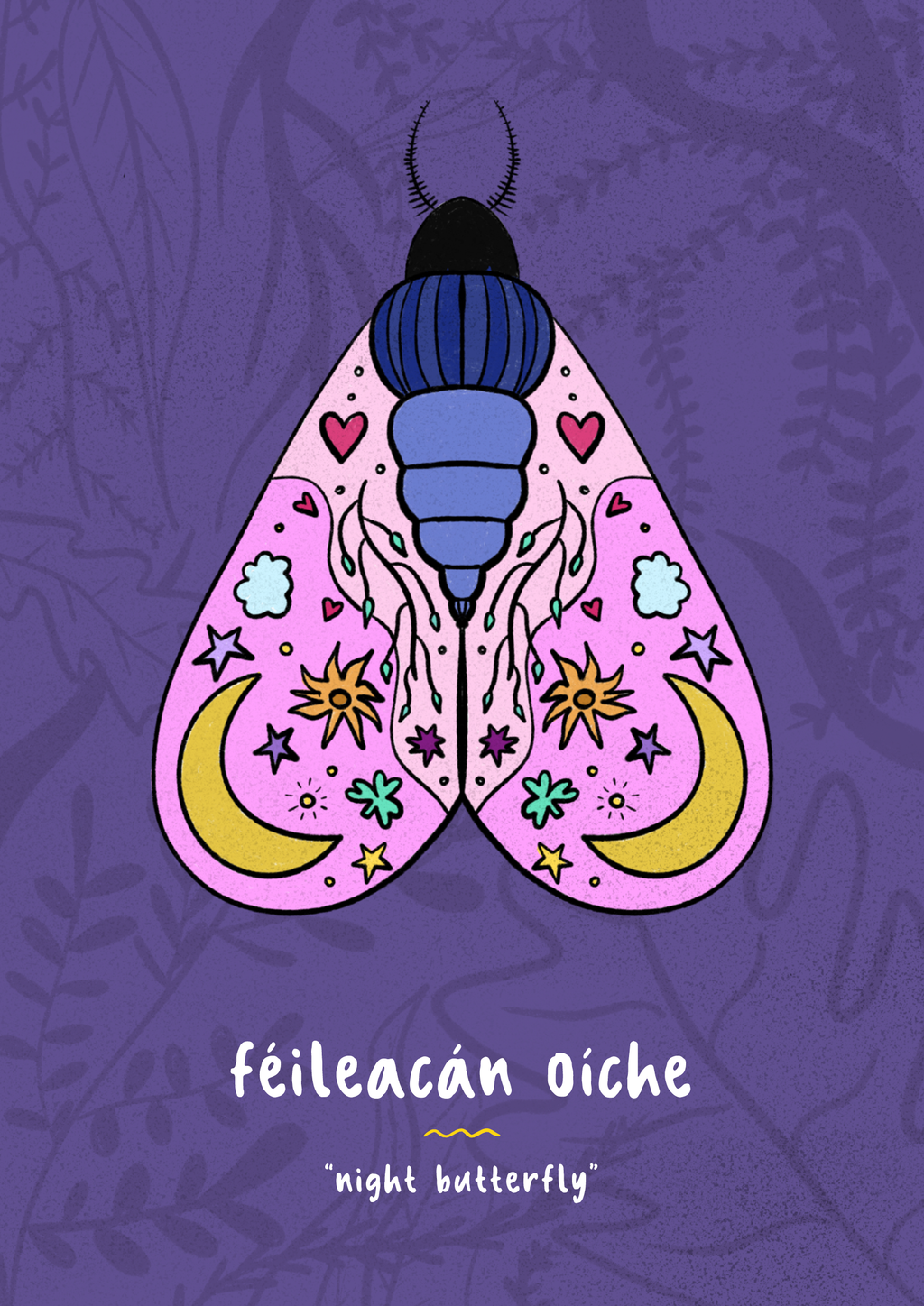 Féileacán Oíche - Illustrated Irish language print