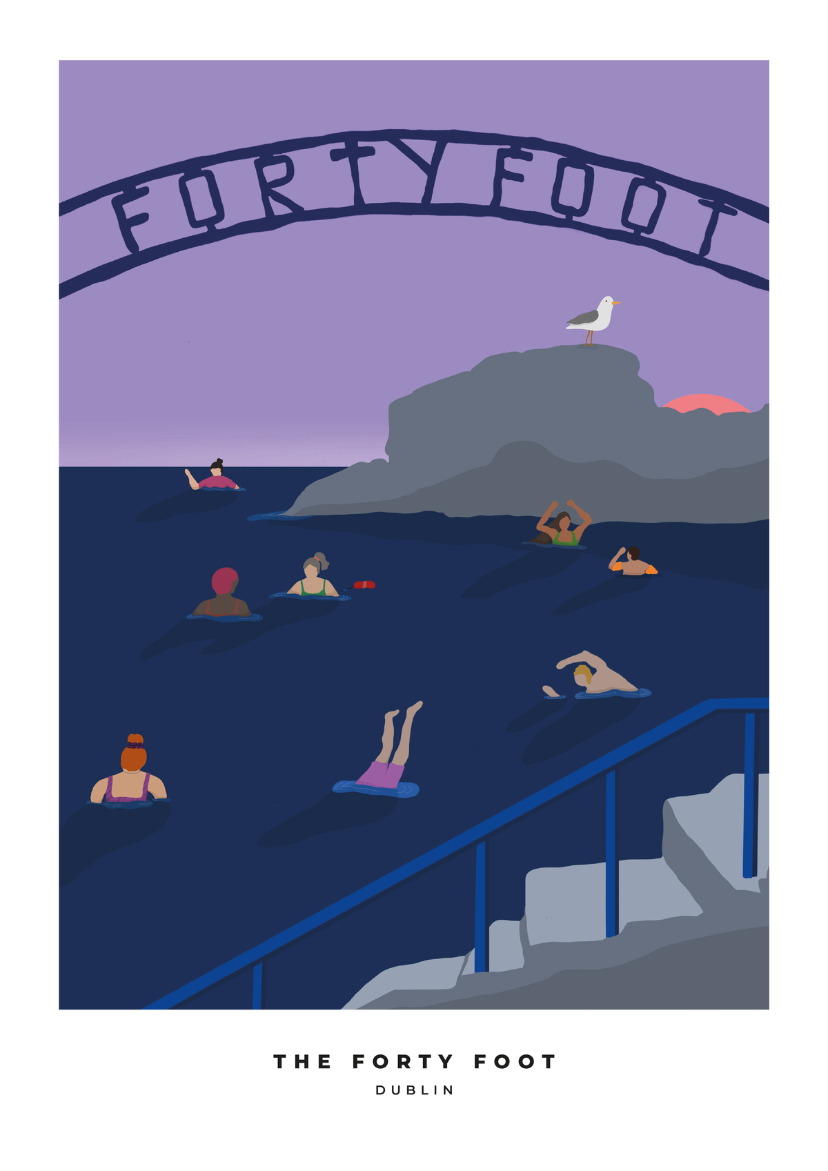 The Forty Foot, Dublin - illustrated art print