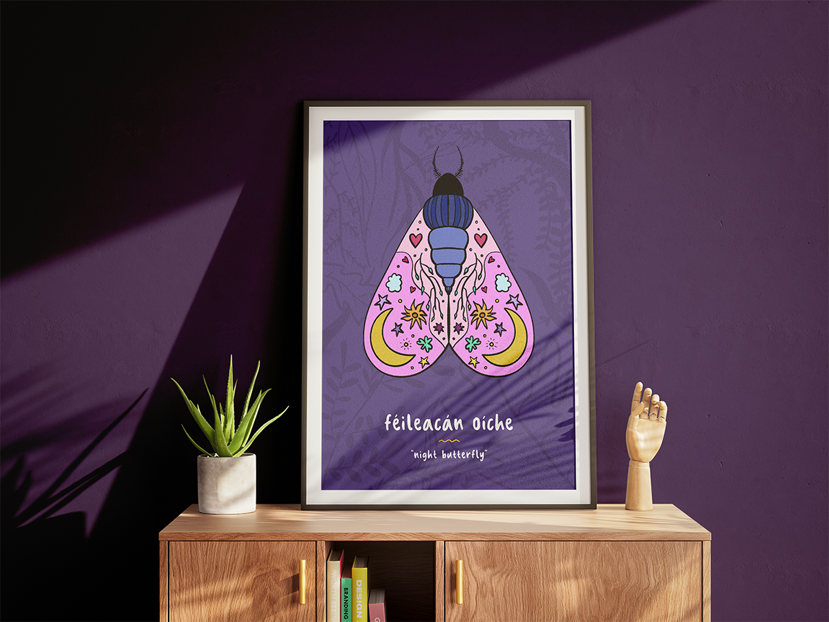 Féileacán Oíche - Illustrated Irish language print